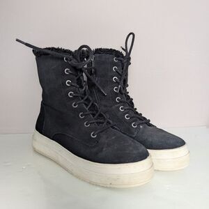 J/Slides Waterproof Suede Sneaker Boots – Black with Faux Fur Lining, Size 7.5